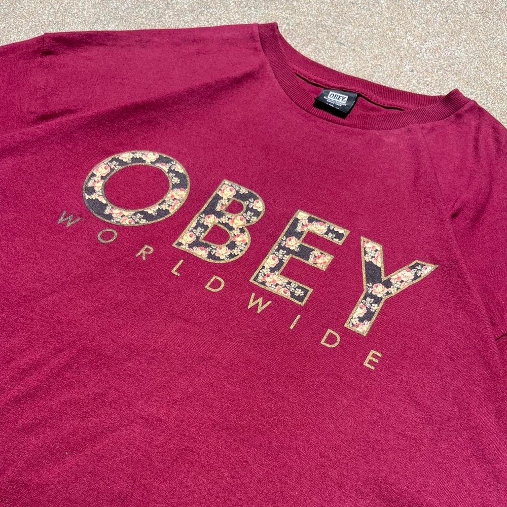 Vintage Obey Floral Letter Tee | Y2K Graphic T-Shirt Streetwear